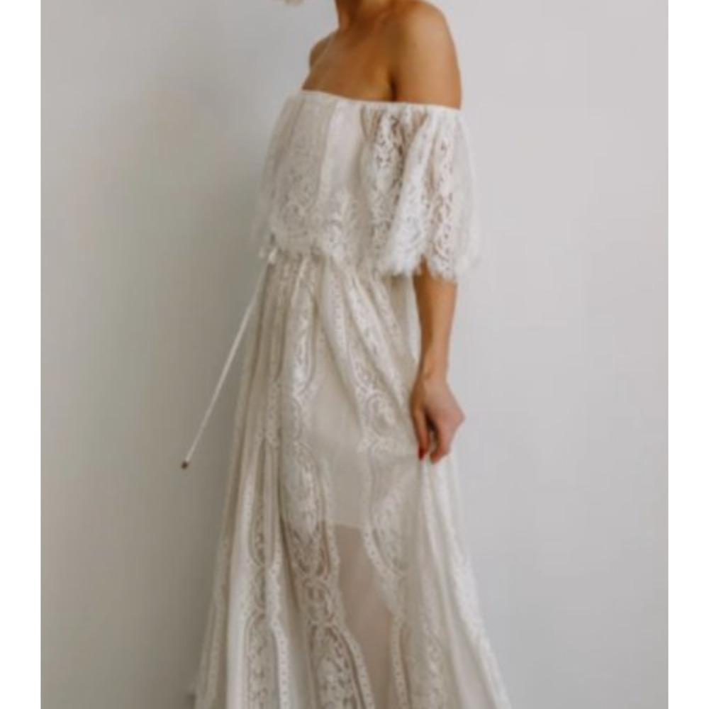 Baltic Born Lace Maxi Off the Shoulder White Cream Dress Small